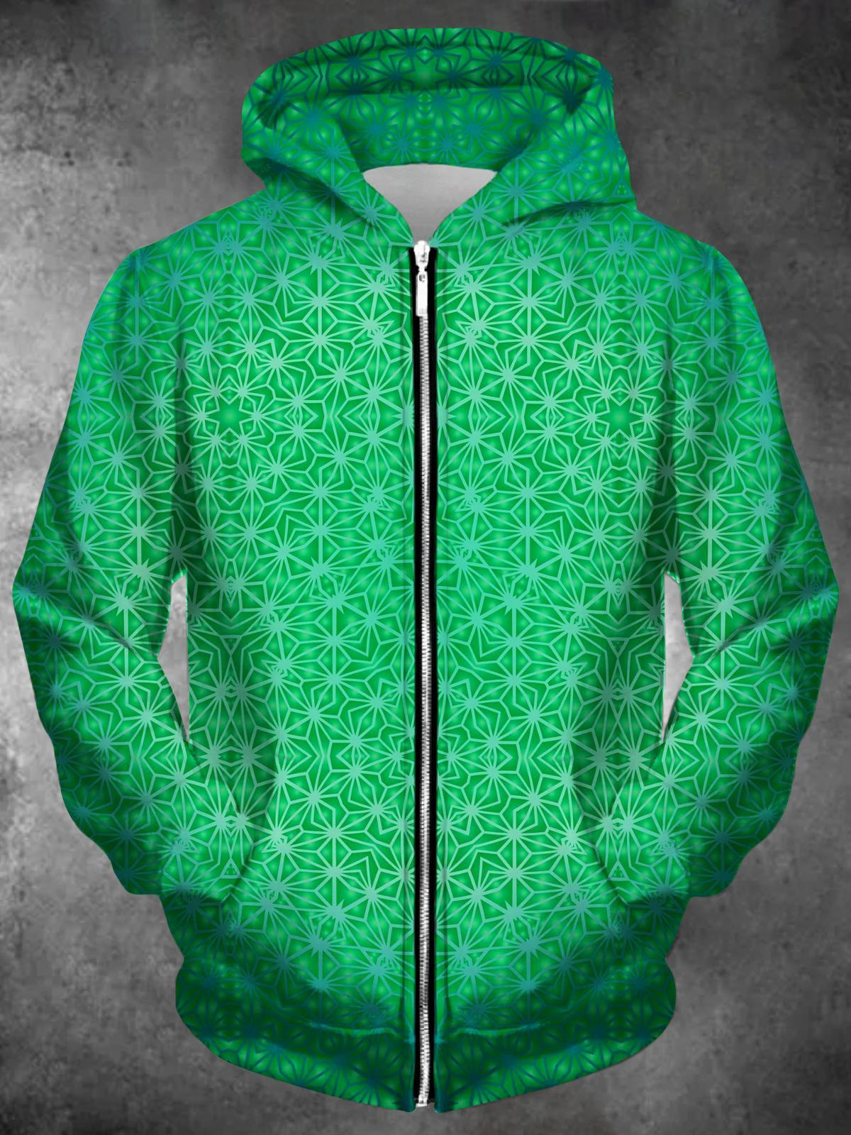 Geometry Long Sleeve Pocket Men's Zip Up Hoodies