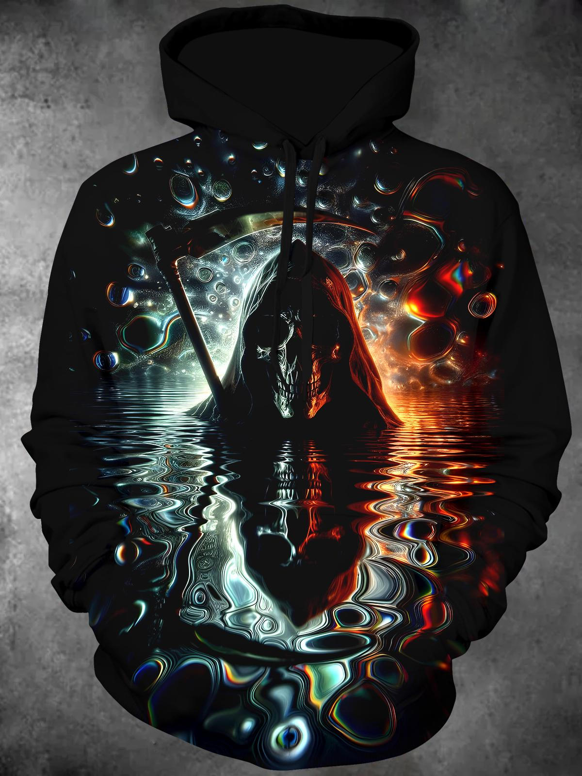 Skull Long Sleeve Hooded Pocket Men's Top