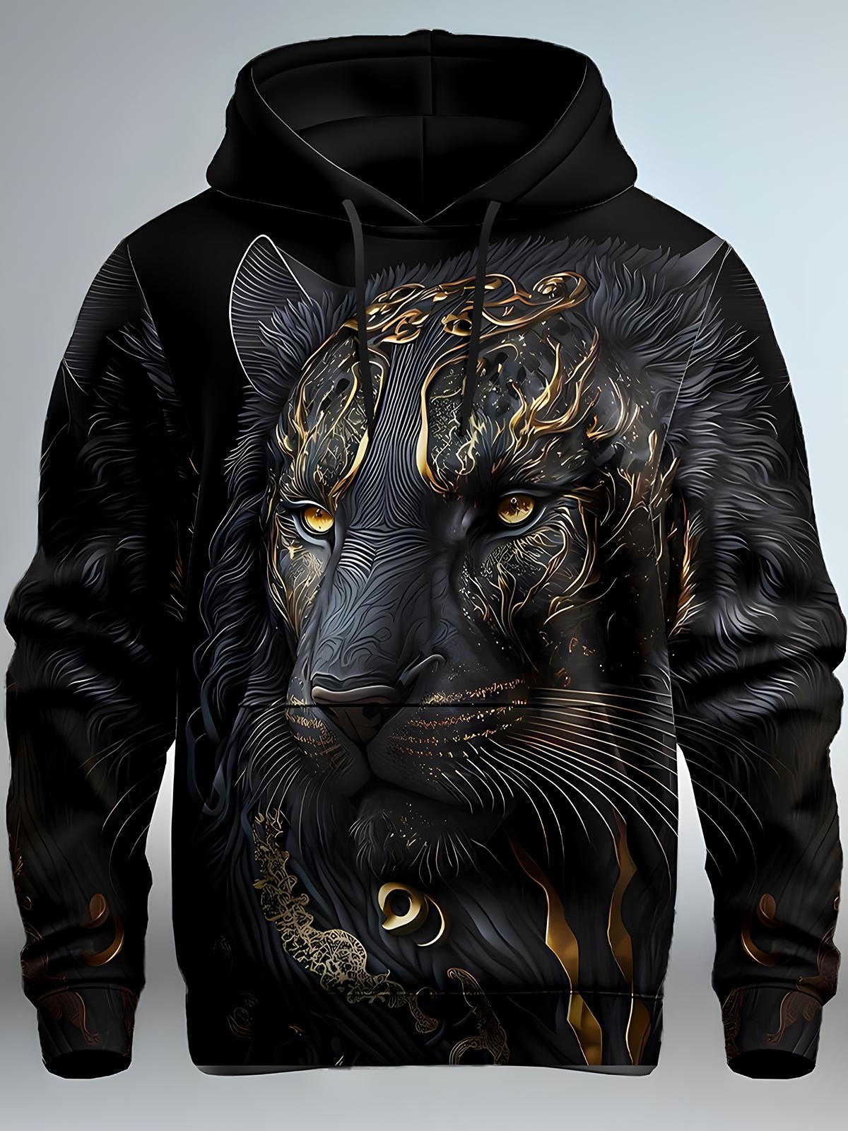 Tiger Long Sleeve Hooded Pocket Men's Top