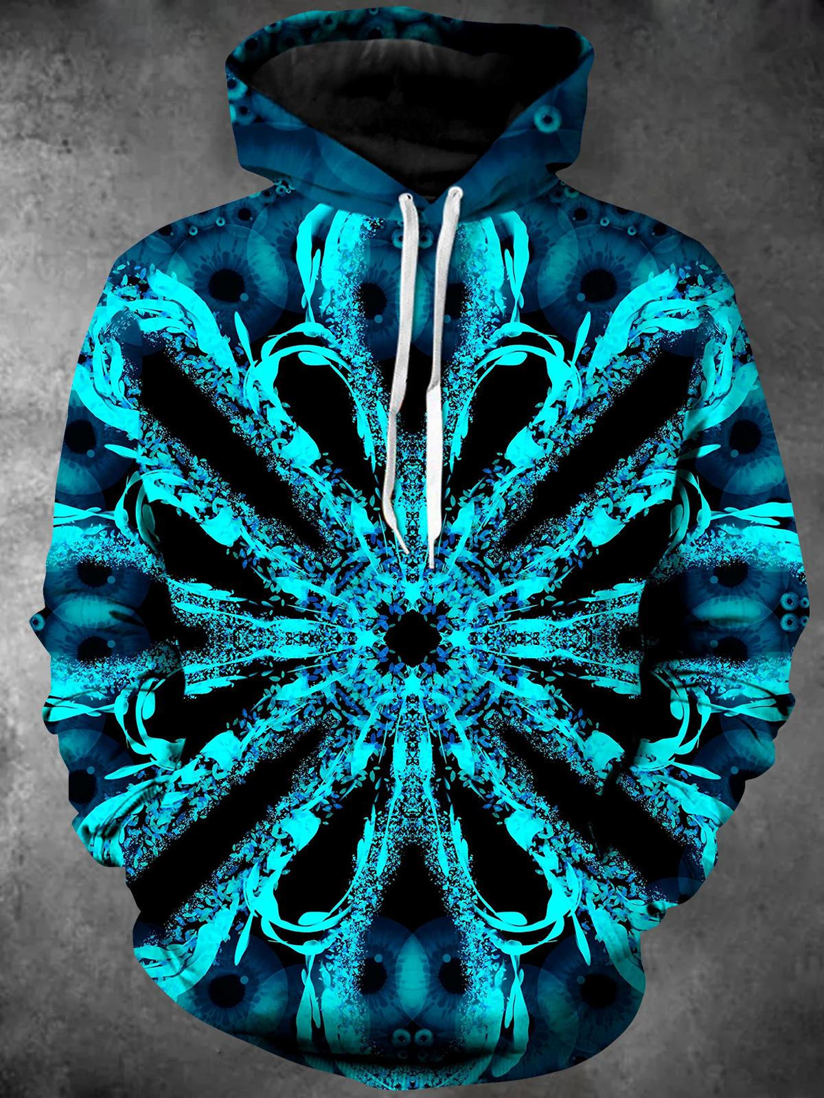 Abstract Long Sleeve Hooded Pocket Men's Top