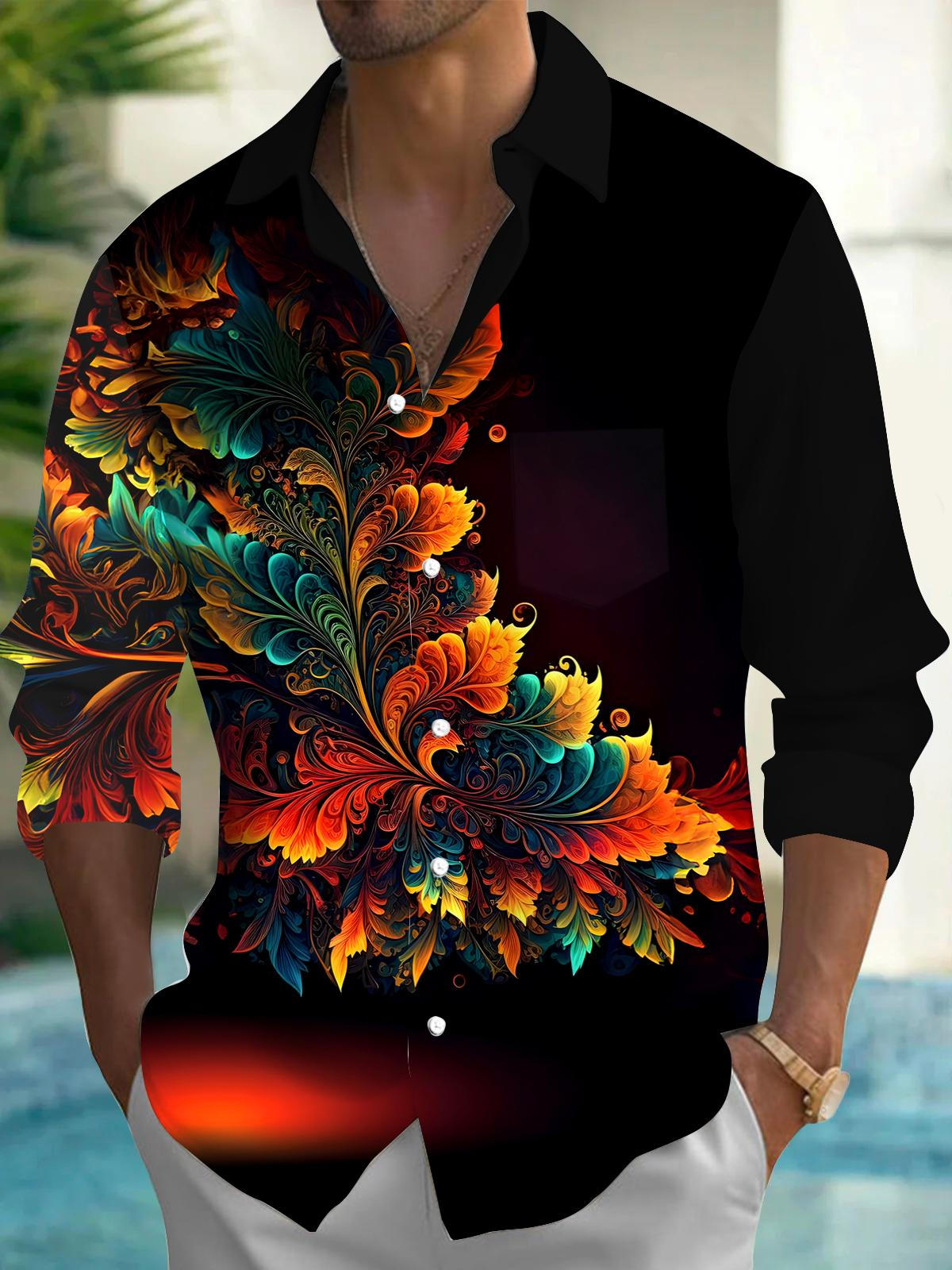 Floral Men's Pocket Long Sleeve Shirts