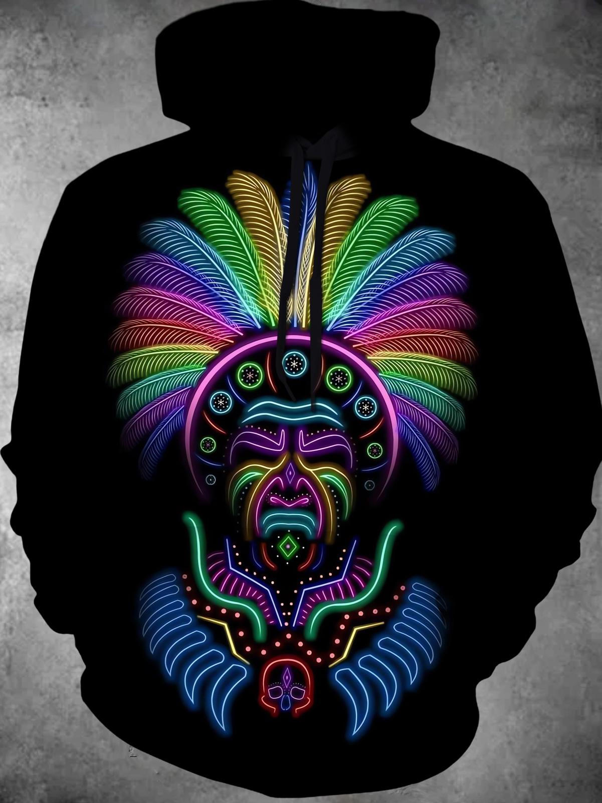 Native American Long Sleeve Hooded Pocket Men's Top