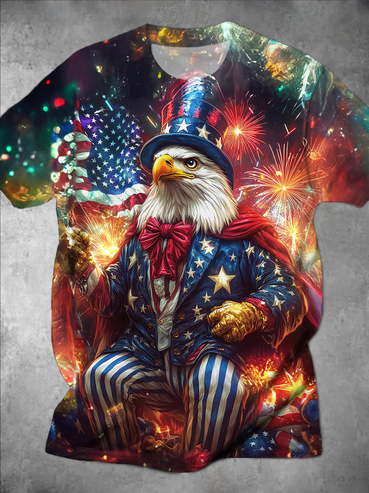 Eagle Fireworks American Flag Round Neck Short Sleeve Men's T-shirt