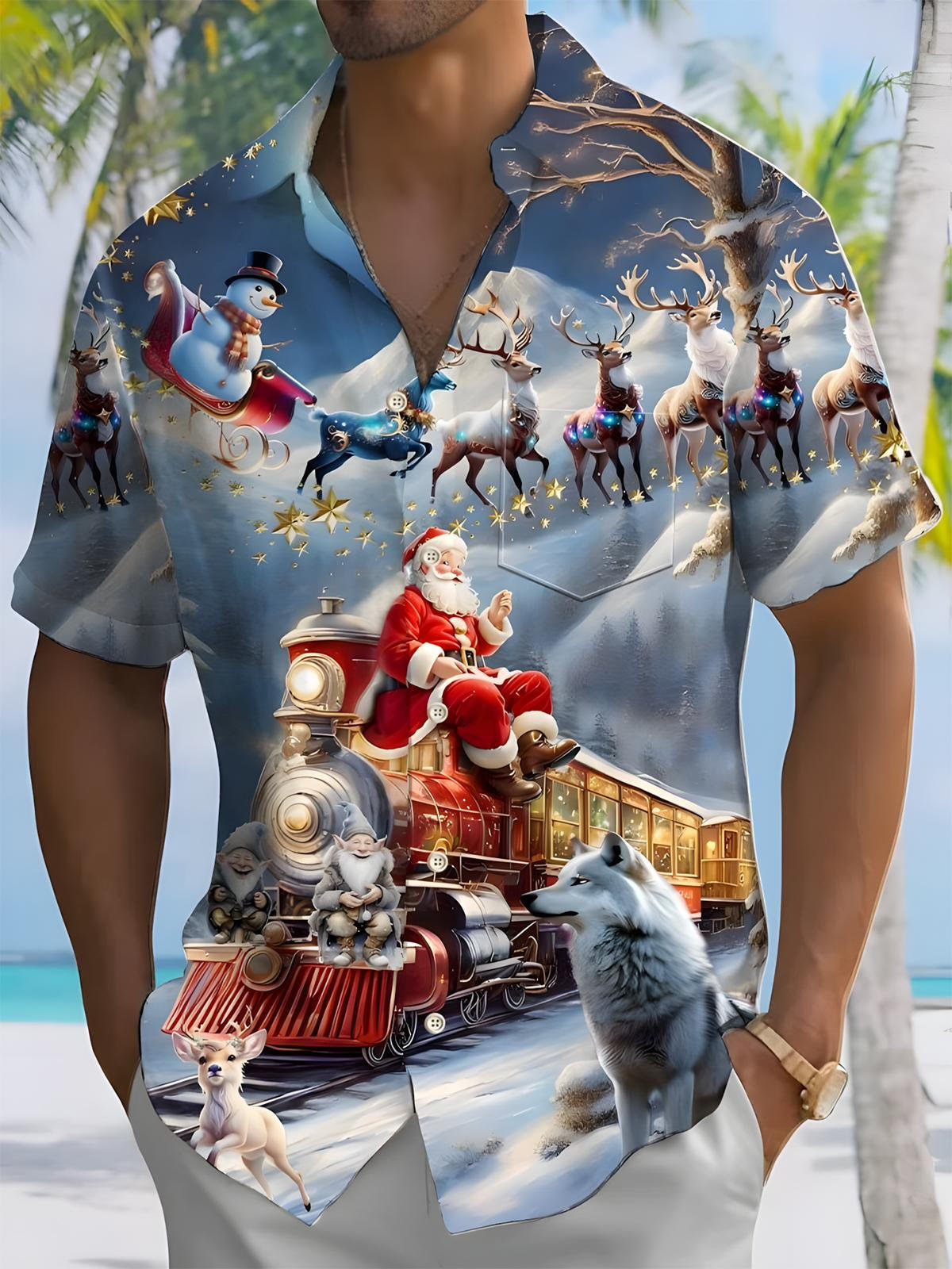 Santa Claus Men's Pocket Short Sleeve Shirts