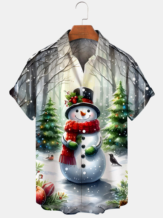 Snowman Men's Pocket Short Sleeve Shirts