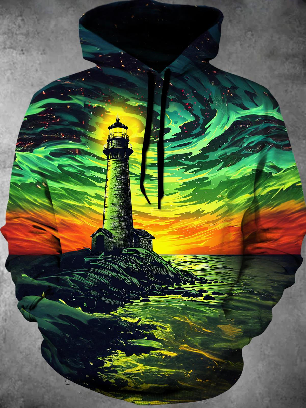 Lighthouse Long Sleeve Hooded Pocket Men's Top