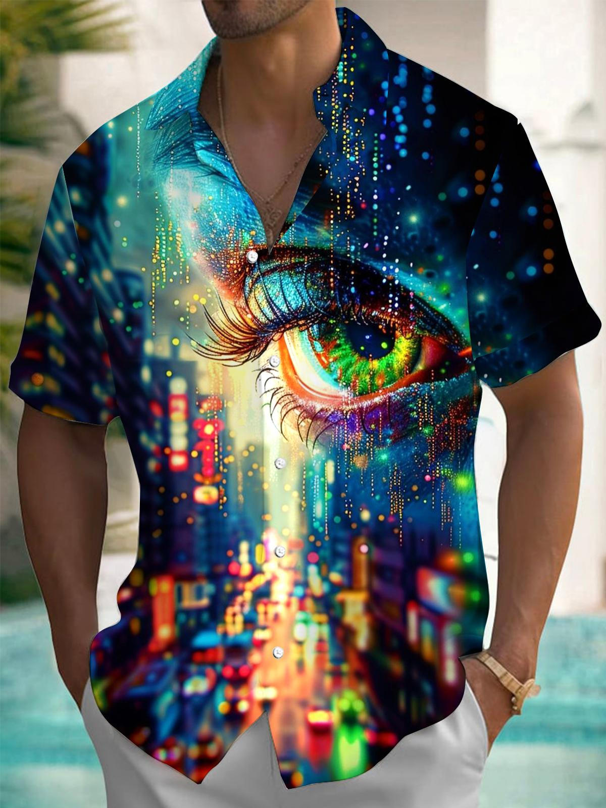 Abstract Eyes Art Print Men's Pocket Short Sleeve Shirts