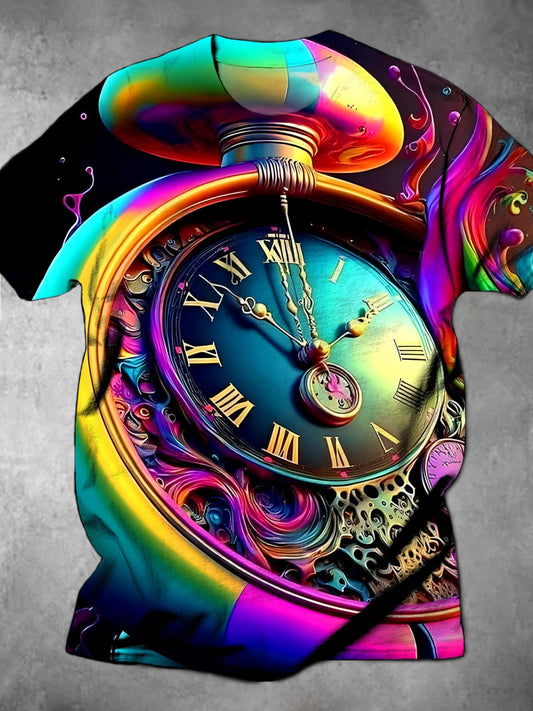 Clock Round Neck Short Sleeve Men's T-shirt