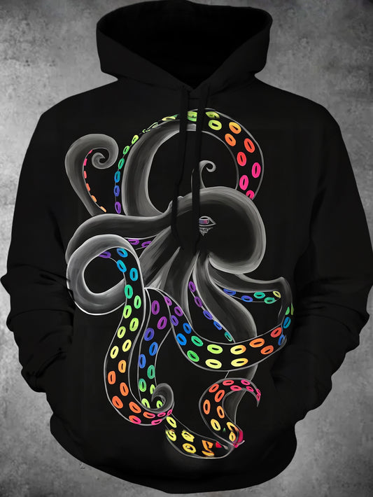 Octopus Long Sleeve Hooded Pocket Men's Top