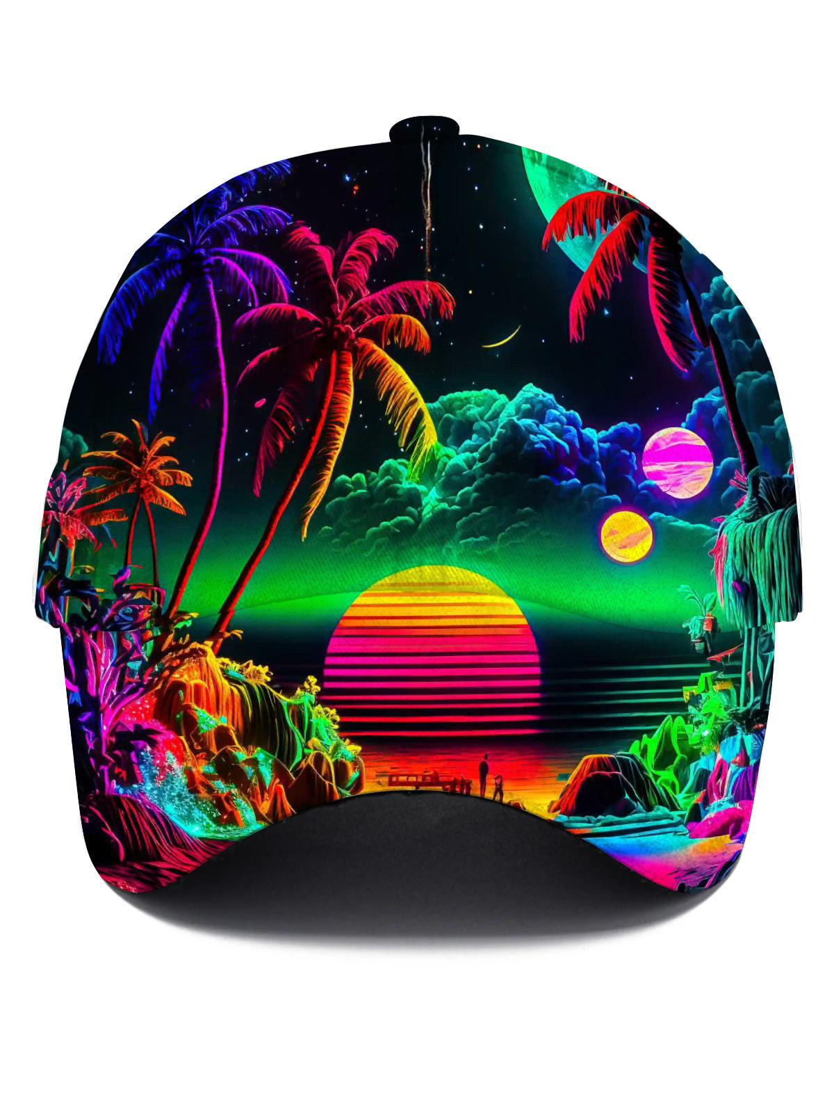 Hawaiian Coconut Tree Moon Print Men's Print Baseball Cap