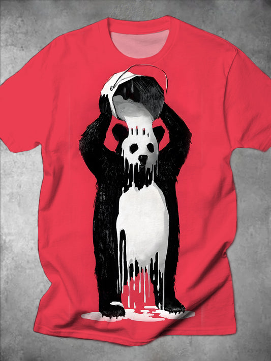 Panda Print Round Neck Short Sleeve Men's T-shirt