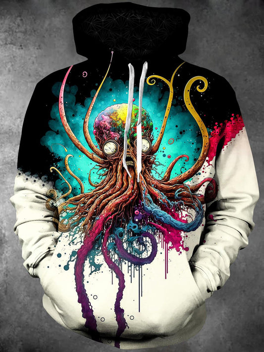 Octopus Long Sleeve Hooded Pocket Men's Top