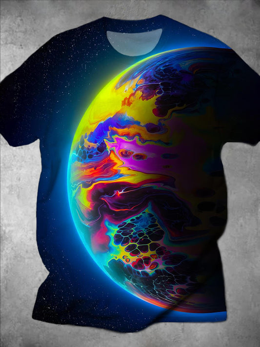 Universe Planet Round Neck Short Sleeve Men's T-shirt