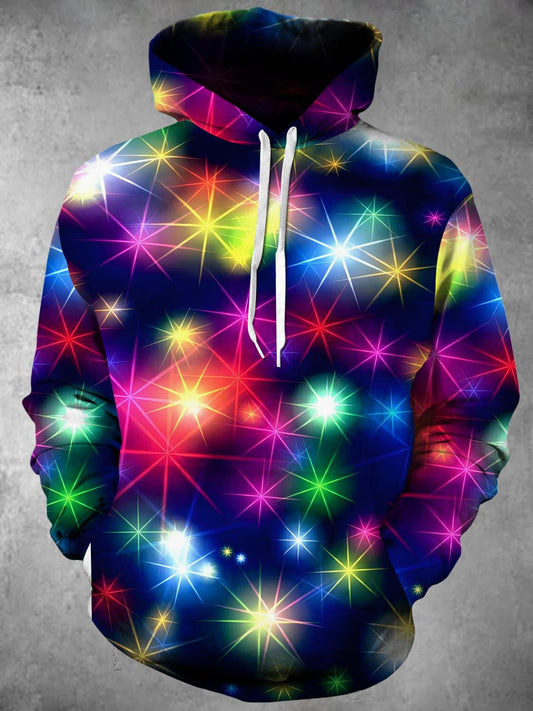 Colorful Stars Long Sleeve Hooded Pocket Men's Top