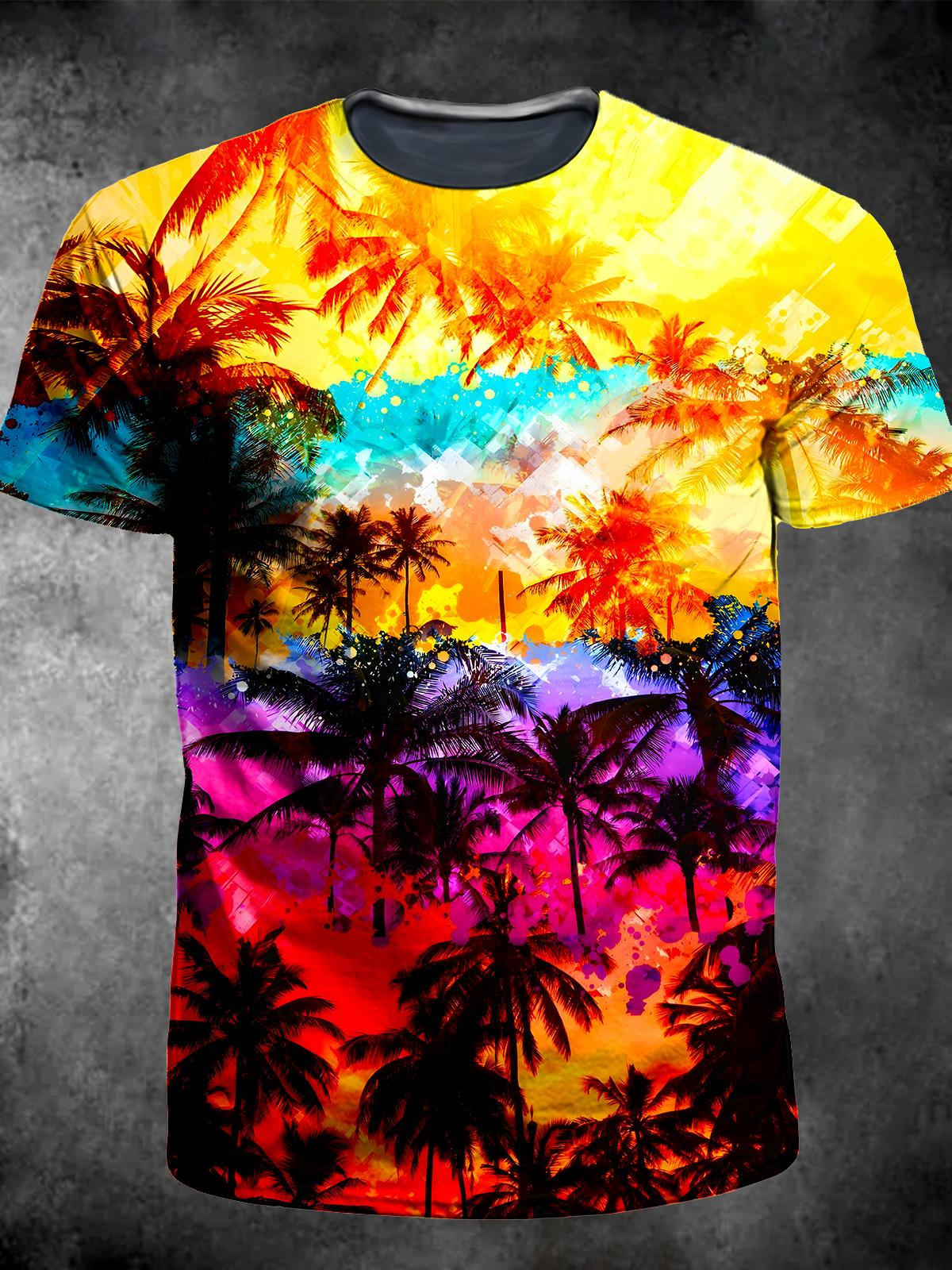 Coconut Tree Round Neck Short Sleeve Men's T-shirt