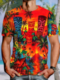 Hawaiian Coconut Tree Tiki Round Neck Short Sleeve Men's T-shirt