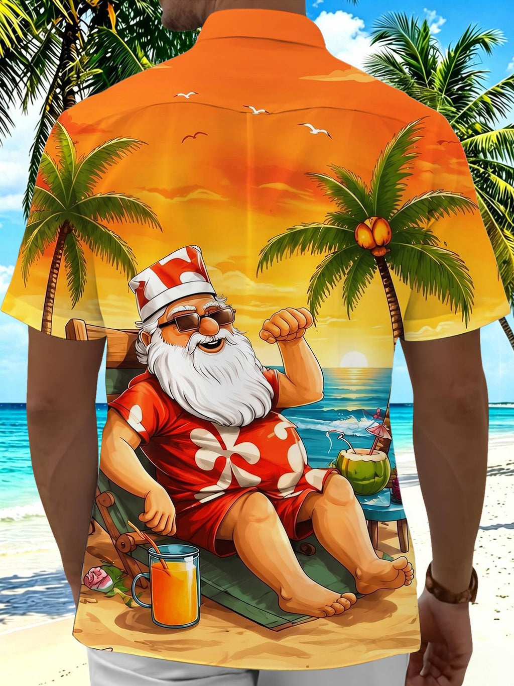 Hawaiian Vacation Santa Claus Men's Pocket Short Sleeve Shirts