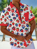 Independence Day American Flag Strawberry Print Men's Pocket Short Sleeve Shirts